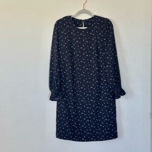 M&S COLLECTION Black Red Floral Midi Dress Retro Bud Print Ruffle Sleeve 8